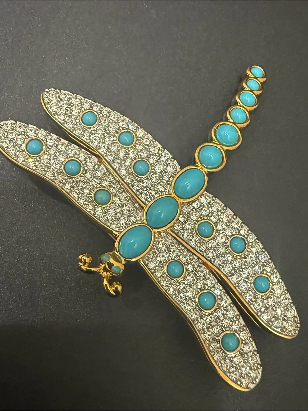 Rare Retired SWAROVSKI Swan Signed Pave Crystal Faux Turquoise Dragonfly Brooch